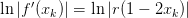 ln |f′(xk )| = ln|r(1 − 2xk)| 