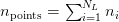         ∑NL
npoints =   i=1 ni  