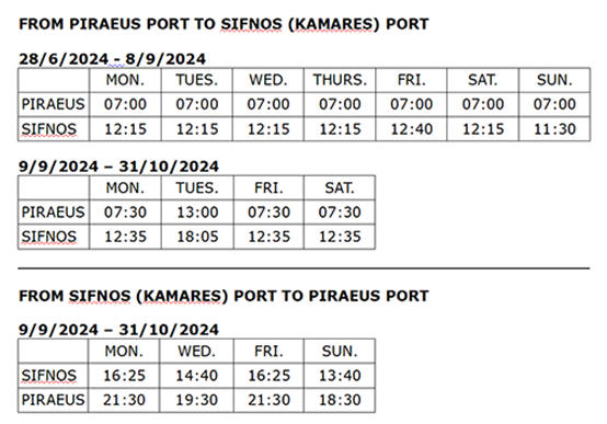 Timetable Ferries