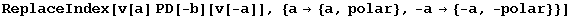 ReplaceIndex[v[a] PD[-b][v[-a]], {a&rarr; {a, polar}, -a&rarr; {-a, -polar}}]