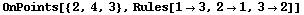 OnPoints[{2, 4, 3}, Rules[1&rarr;3, 2&rarr;1, 3&rarr;2]]