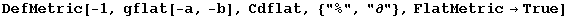 DefMetric[-1, gflat[-a, -b], Cdflat, {"%", "&part;"}, FlatMetric&rarr;True]