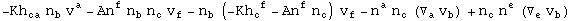 -Kh_ca^&nbsp;&nbsp; n_b^  v_ ^a - An_ ^f n_b^  n_c^  v_f^ - n_b^  (-Kh_c ^( f) - An_ ^f n_c^ ) v_f^ - n_ ^a n_c^  (▽_a^ v_b^ ) + n_c^  n_ ^e (▽_e^ v_b^ )