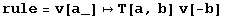 rule = v[a_] |&rarr;T[a, b] v[-b]