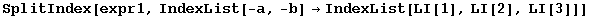 SplitIndex[expr1, IndexList[-a, -b] &rarr;IndexList[LI[1], LI[2], LI[3]]]