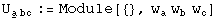 U_ (Underscript[a, _] bc)^&nbsp;&nbsp;&nbsp; := Module[{}, w_a^  w_b^  w_c^ ]